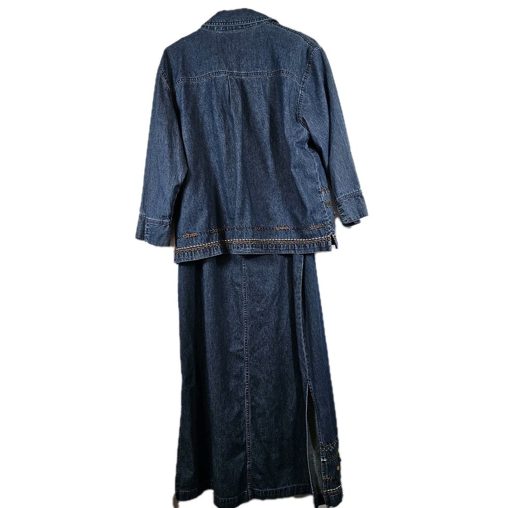 Carolina Blues Denim Womens 2 Pc Embroidered Maxi‎ Dress & Jacket Size 16 Cotton - Picture 3 of 12